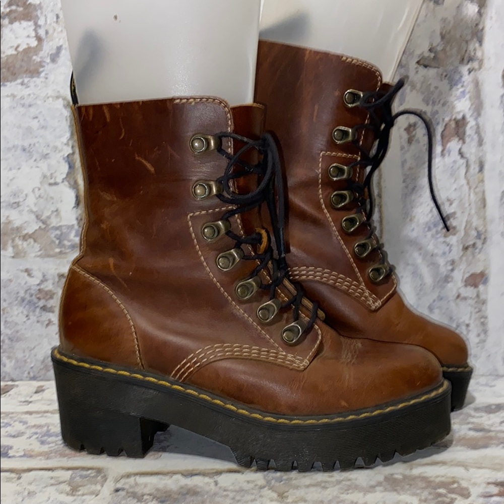 Dr. Martens Brown Leather Lace-Up Platform Combat Boots